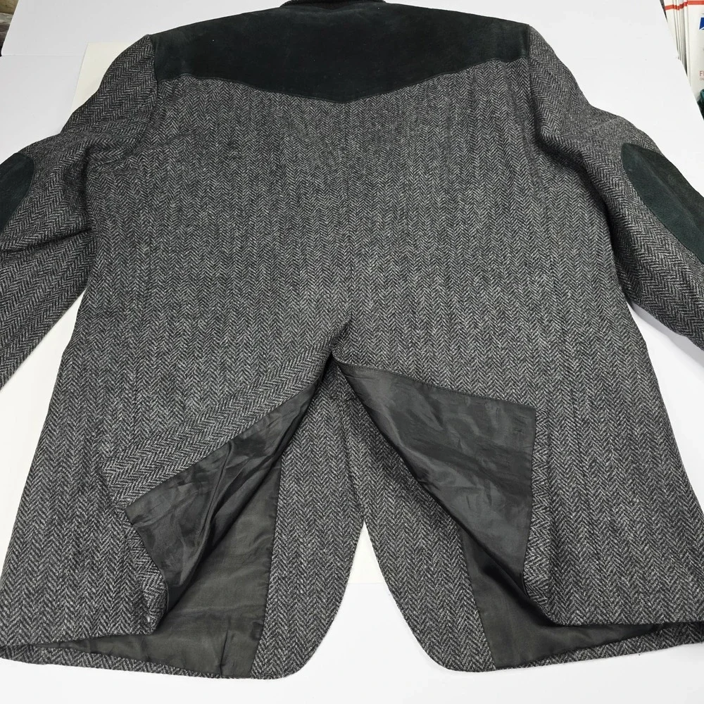 Bar WS Blazer Mens 43 Wool Gray Herringbone Suede Elbow Patch‎ Western Uruguay